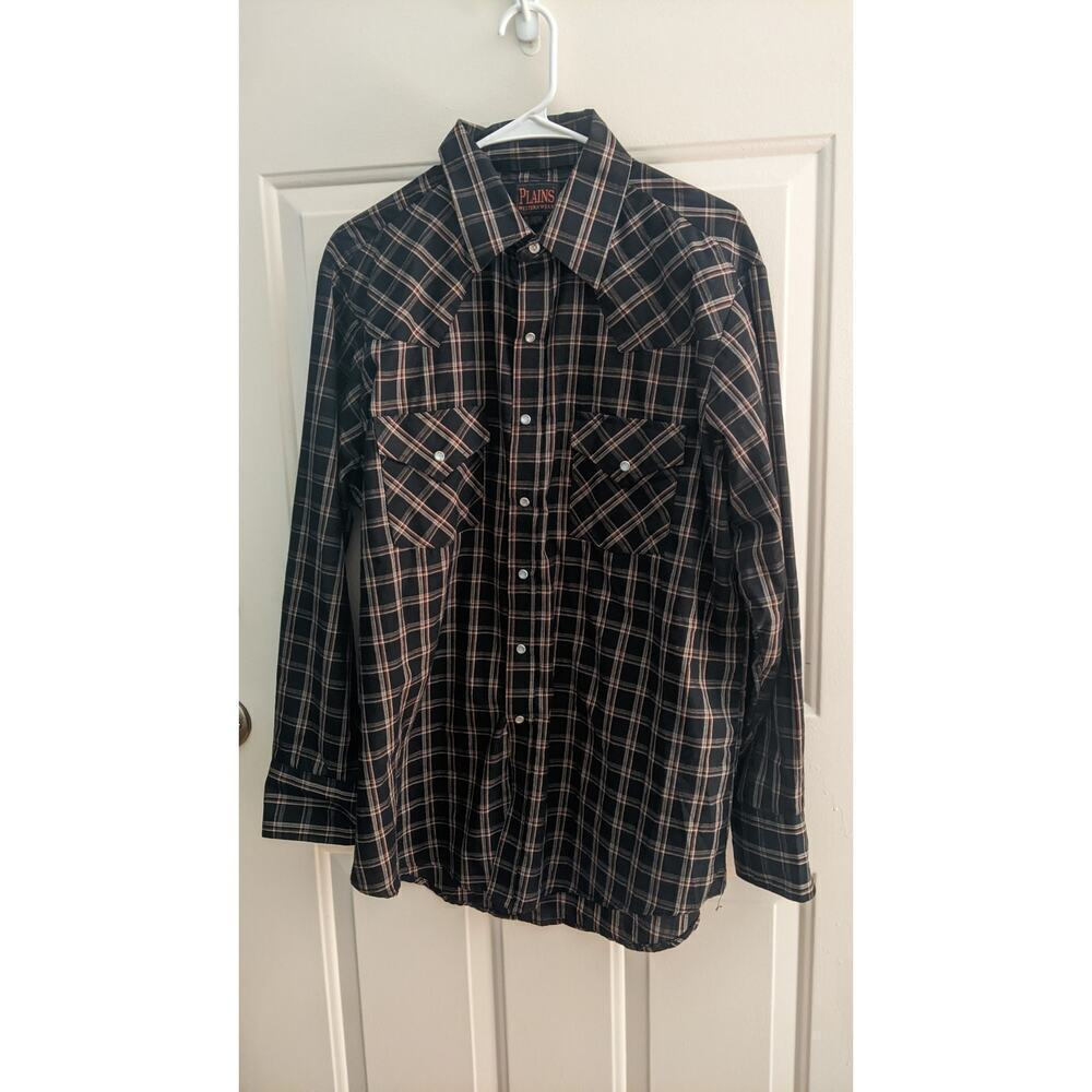 Plains Western Wear Pearl snap plaid button down shirt, Cowboy,, Western, Rodeo